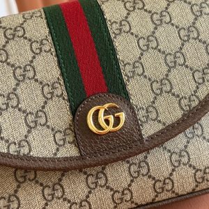 Ophidia Small Shoulder Bag 23cm Beige Brown Canvas Leather