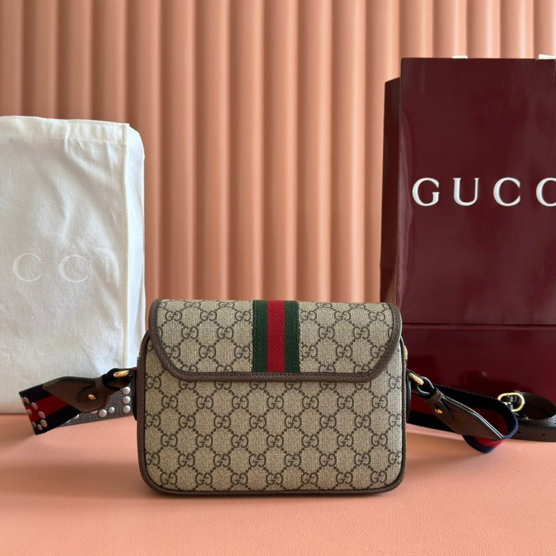 Ophidia Small Shoulder Bag 23cm Beige Brown Canvas Leather