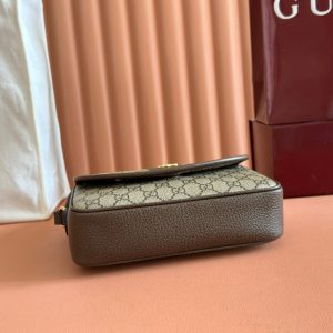 Ophidia Small Shoulder Bag 23cm Beige Brown Canvas Leather