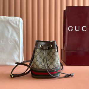 GG Ophidia Mini Bucket Bag Beige Brown Canvas Leather