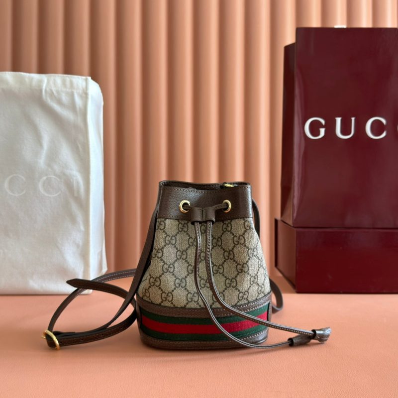 GG Ophidia Mini Bucket Bag Beige Brown Canvas Leather