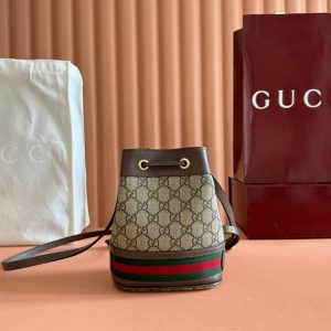 GG Ophidia Mini Bucket Bag Beige Brown Canvas Leather