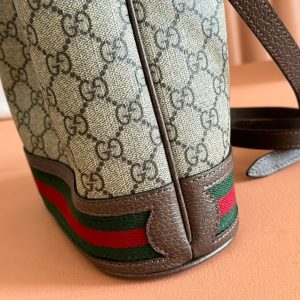 Ophidia Medium Bucket Bag 20.5cm Beige Brown Canvas Leather