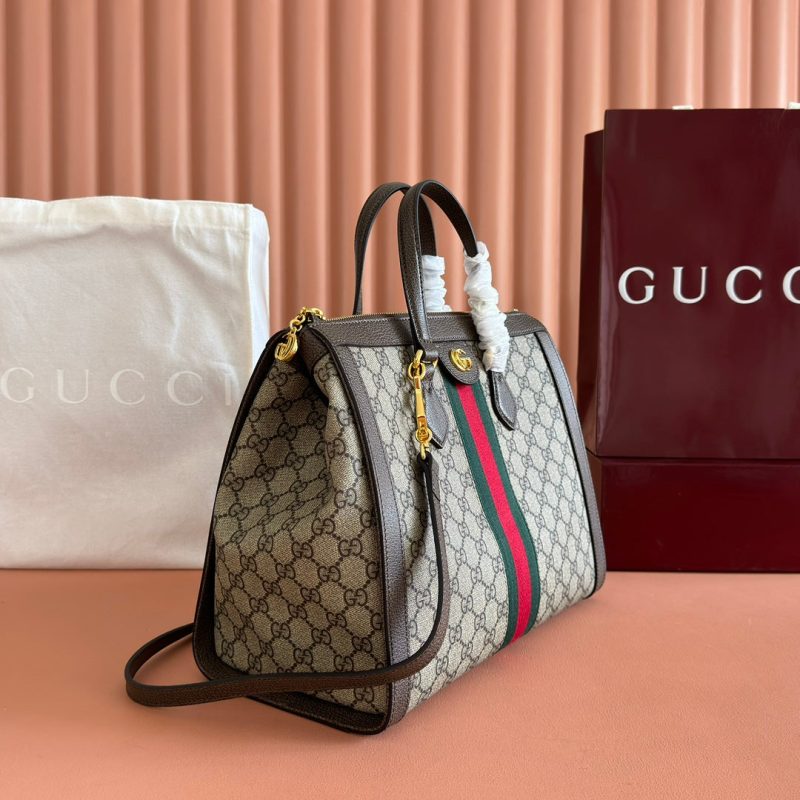 Ophidia GG Medium Tote Bag 33cm Beige Brown Canvas Leather