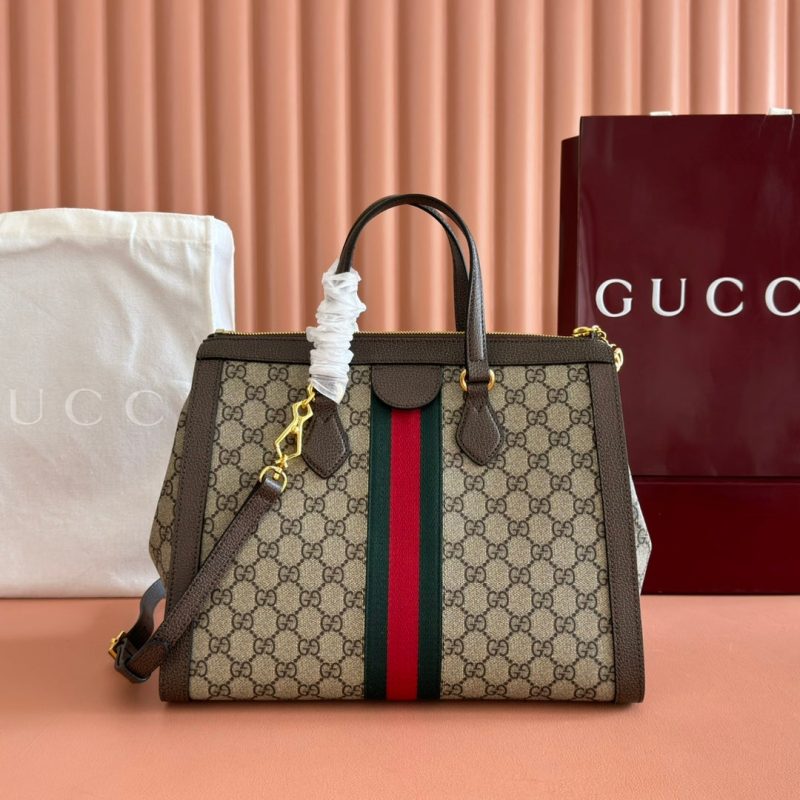 Ophidia GG Medium Tote Bag 33cm Beige Brown Canvas Leather