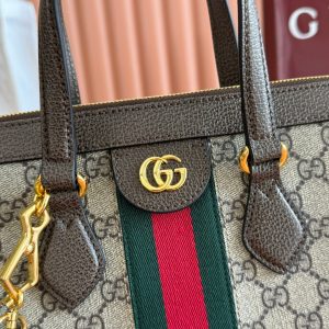 Ophidia GG Medium Tote Bag 33cm Beige Brown Canvas Leather