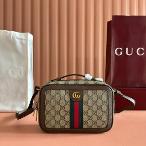 GG Ophidia Small Crossbody Bag Beige & Dark Brown GG Monogram Fabric 272074