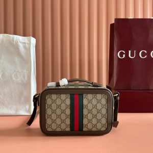 GG Ophidia Small Crossbody Bag Beige & Dark Brown GG Monogram Fabric 272074