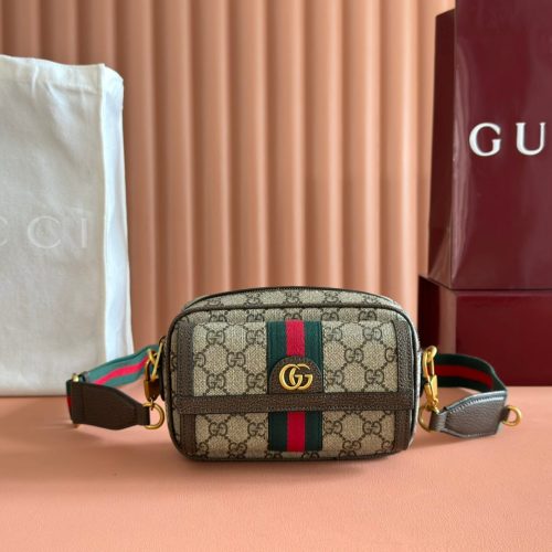 Gucci Ophidia Mini Handbag Beige Brown Canvas Leather 272065