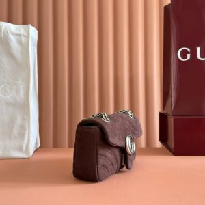 GG Marmont Medium Shoulder Bag Dark Brown Suede 272098