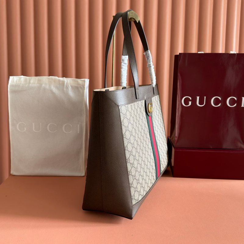 GG 2025 Ophidia Tote Bag 44cm Ebony Brown Canvas Leather 273715