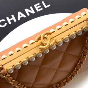Chanel 2026 Pearl Clutch Brown Gold Lambskin 321879