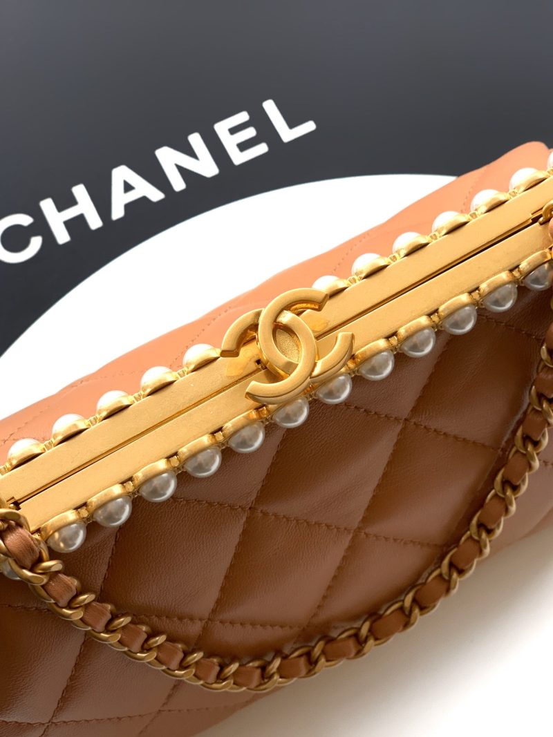 Chanel 2026 Pearl Clutch Brown Gold Lambskin 321879
