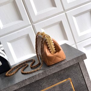 Chanel 2026 Pearl Clutch Brown Gold Lambskin 321879