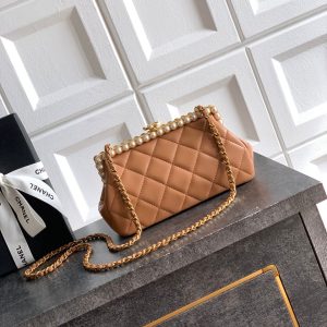 Chanel 2026 Pearl Clutch Brown Gold Lambskin 321879
