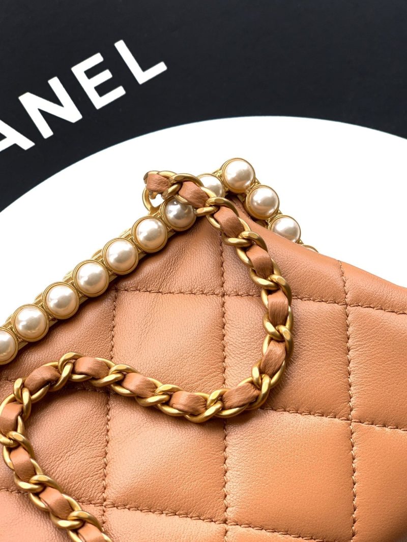 Chanel 2026 Pearl Clutch Brown Gold Lambskin 321879