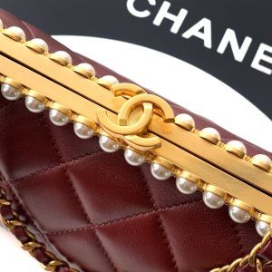Chanel 2026 Pearl Clutch Burgundy Gold Lambskin 321878