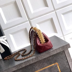 Chanel 2026 Pearl Clutch Burgundy Gold Lambskin 321878