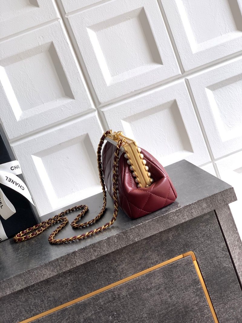 Chanel 2026 Pearl Clutch Burgundy Gold Lambskin 321878