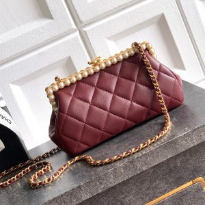 Chanel 2026 Pearl Clutch Burgundy Gold Lambskin 321878