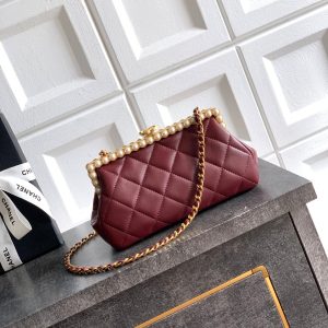 Chanel 2026 Pearl Clutch Burgundy Gold Lambskin 321878
