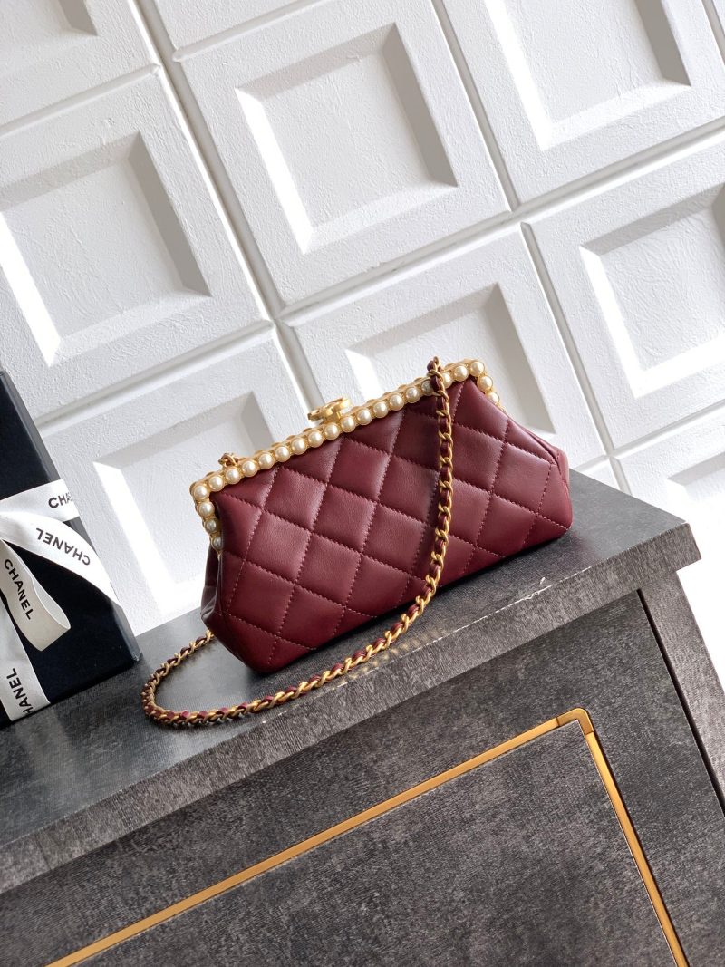 Chanel 2026 Pearl Clutch Burgundy Gold Lambskin 321878