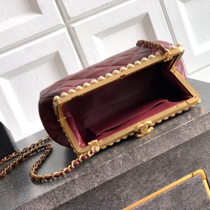 Chanel 2026 Pearl Clutch Burgundy Gold Lambskin 321878