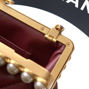 Chanel 2026 Pearl Clutch Burgundy Gold Lambskin 321878