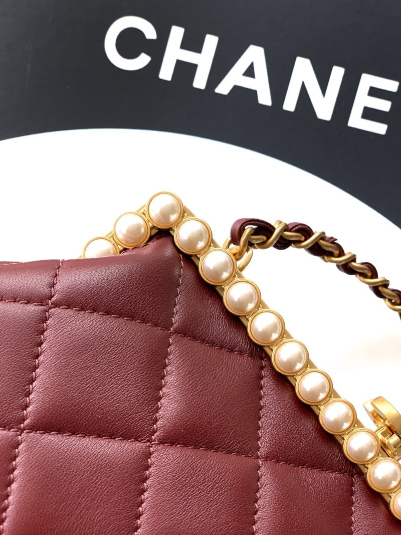 Chanel 2026 Pearl Clutch Burgundy Gold Lambskin 321878