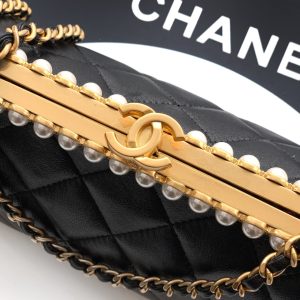 Chanel 2026 Pearl Clutch Black Gold Lambskin 321877