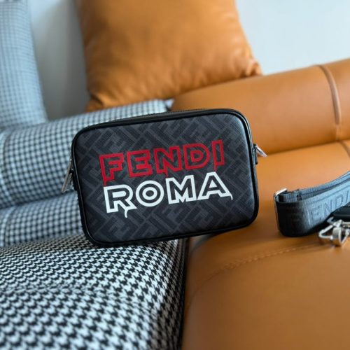 img_9e3257fd_20231201_i1701405940_1358_0_jpg CLUTCH 22 WITH FF MOTIF IN DARK GRAY TEXTURED FABRIC AND BLACK LAMBSKIN TRIM