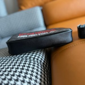 CLUTCH 22 WITH FF MOTIF IN DARK GRAY TEXTURED FABRIC AND BLACK LAMBSKIN TRIM