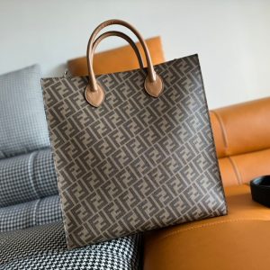 FendiI 38 BAG FF MONOGRAM FF CAMEL BROWN CALFSKIN WITH STRAP