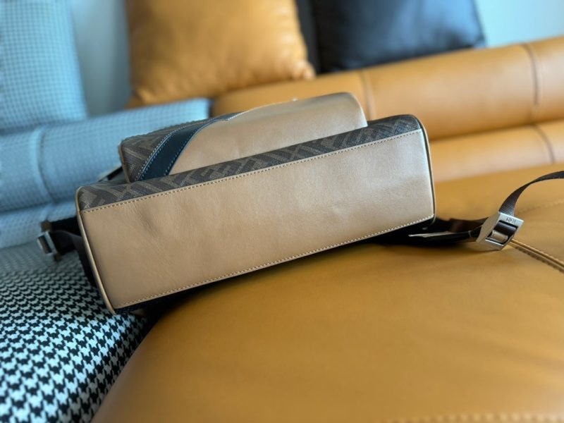 FendiI 44 MINI BACKPACK IN CAMEL BROWN MONOGRAM JACQUARD FABRIC AND CALFSKIN