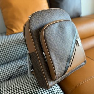 FendiI 44 MINI BACKPACK IN CAMEL BROWN MONOGRAM JACQUARD FABRIC AND CALFSKIN