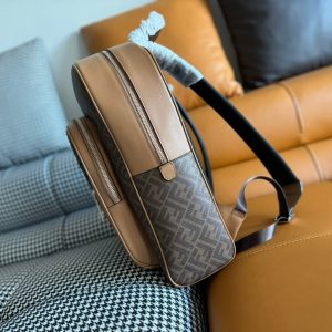 FendiI 44 MINI BACKPACK IN CAMEL BROWN MONOGRAM JACQUARD FABRIC AND CALFSKIN