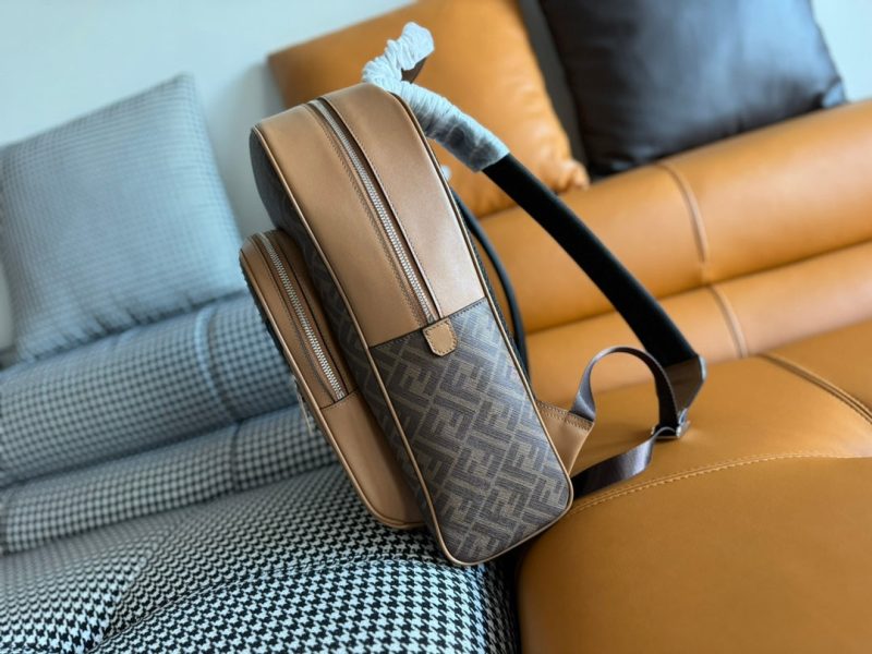 FendiI 44 MINI BACKPACK IN CAMEL BROWN MONOGRAM JACQUARD FABRIC AND CALFSKIN