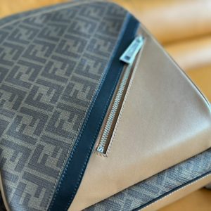 FendiI 44 MINI BACKPACK IN CAMEL BROWN MONOGRAM JACQUARD FABRIC AND CALFSKIN