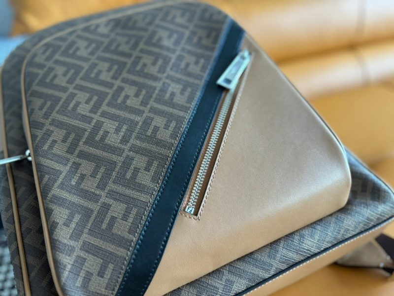 FendiI 44 MINI BACKPACK IN CAMEL BROWN MONOGRAM JACQUARD FABRIC AND CALFSKIN