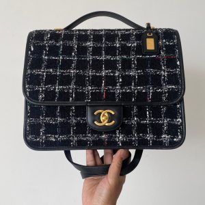 CC 2025 Tweed School Memory Mini Top Handle Flap Black