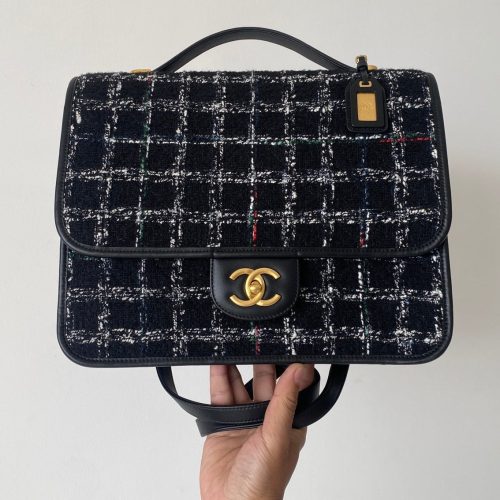 CC 2025 Tweed School Memory Mini Top Handle Flap Black