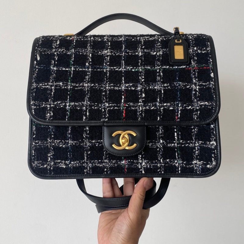 CC 2025 Tweed School Memory Mini Top Handle Flap Black