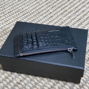 YSL Zip Card Case Black Croc Embossed Leather