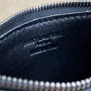 YSL Zip Card Case Black Croc Embossed Leather