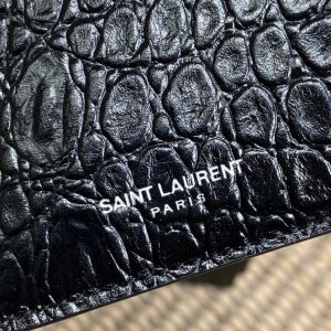 YSL Zip Card Case Black Croc Embossed Leather