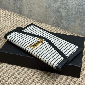 YSL 22s Uptown Pouch Clutch Bag Black White Canvas GHW