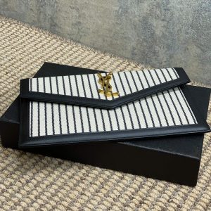 YSL 22s Uptown Pouch Clutch Bag Black White Canvas GHW