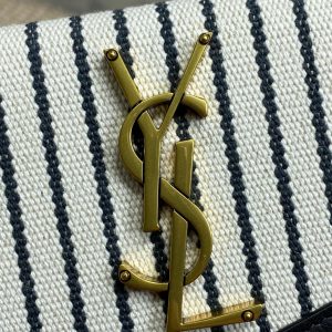 YSL 22s Uptown Pouch Clutch Bag Black White Canvas GHW