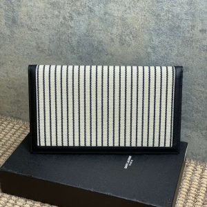 YSL 22s Uptown Pouch Clutch Bag Black White Canvas GHW