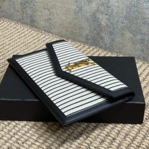 YSL 22s Uptown Pouch Clutch Bag Black White Canvas GHW